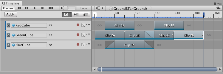 A duplicate Animation clip is placed at the end of the same track. The recorded clip associated with 