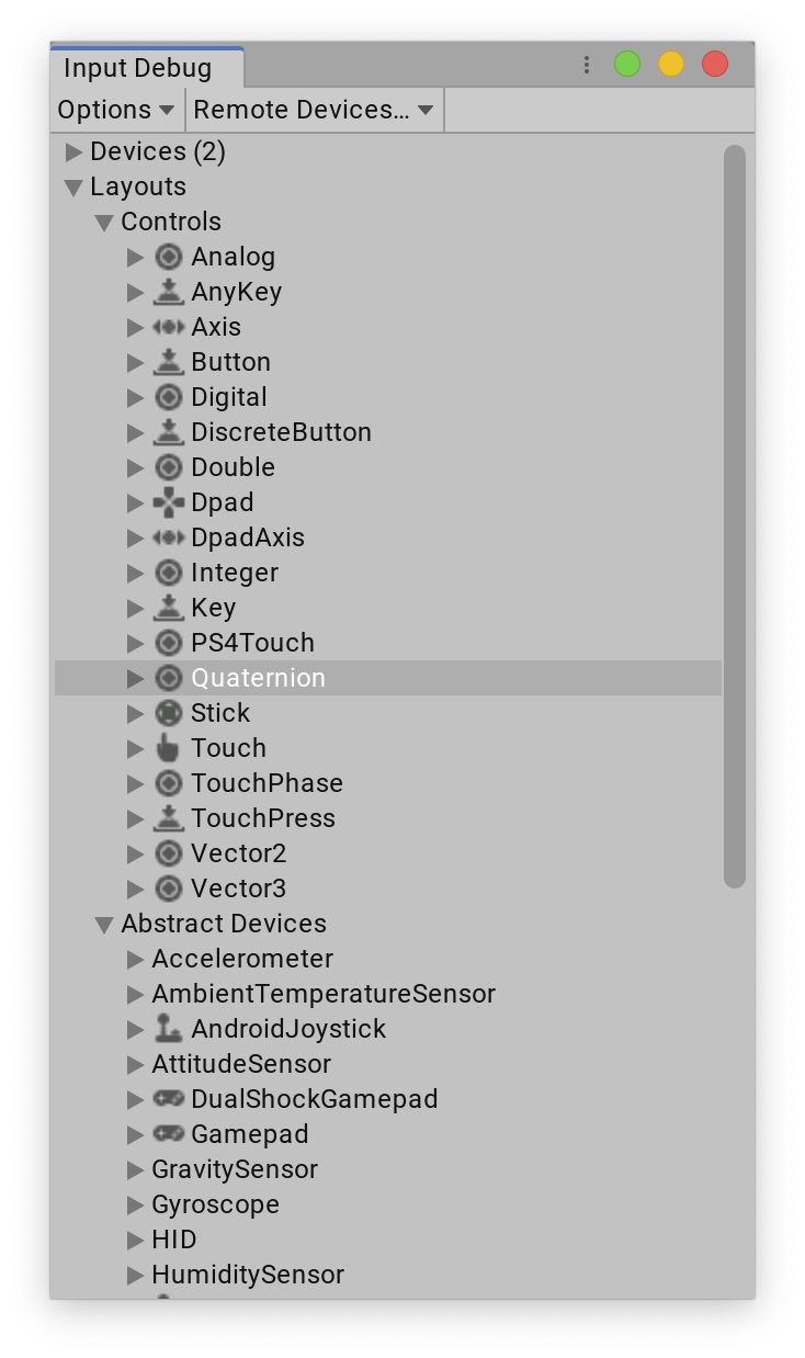 Layouts in Input Debugger