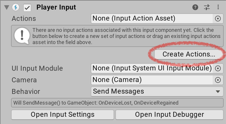 Create Actions from Player Input Component